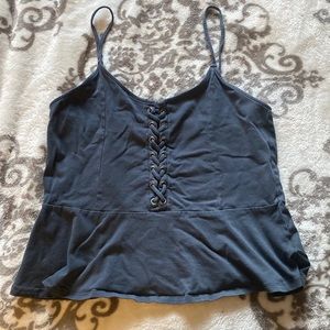 American Eagle Charcoal Gray Lace Up Crop Top